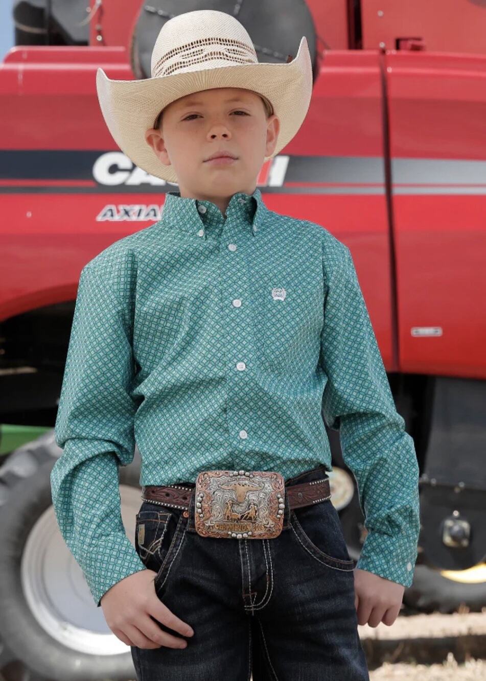Cinch Boys S Long Sleeve Geometric Western Button Down Shirt Turquoise #0243